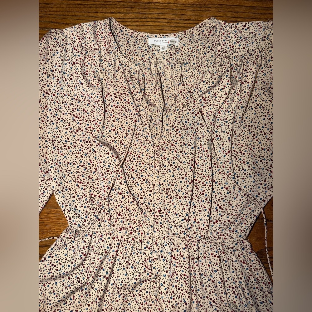 Sweet Baby Jamie Ditsy Midi Cream Red and Blue Floral Long Sleeve Dress Size XS - Picture 5 of 6